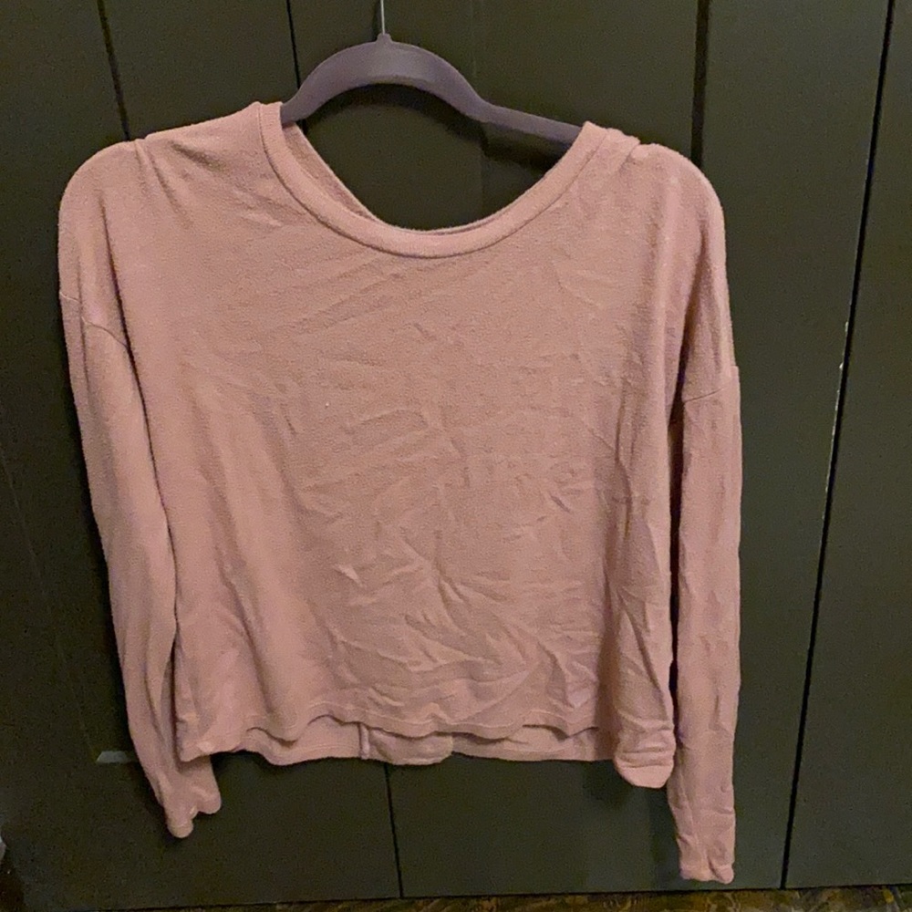 Pink soft long sleeve top with criss cross back